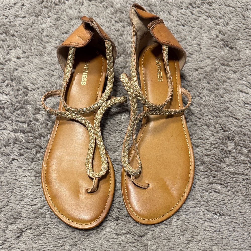 Express Brown and Gold Braided Sandals